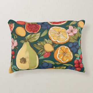 Olika citrusfrukter, druvor och blommor. Paintin Prydnadskudde