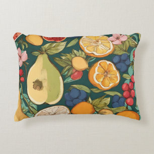 Olika citrusfrukter, druvor och blommor. Paintin Prydnadskudde