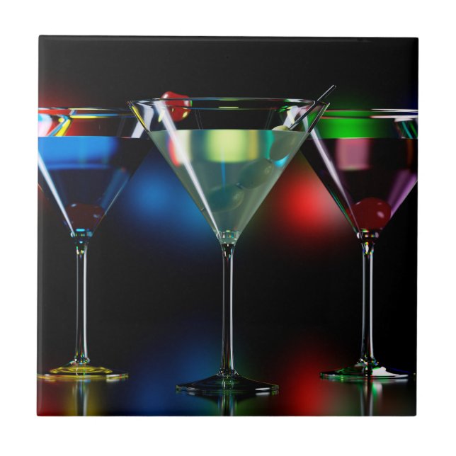 Olika cocktails i martiniglas med ljus kakelplatta (Framsidan)