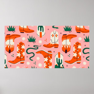 Olika cowboystövlar mönster poster