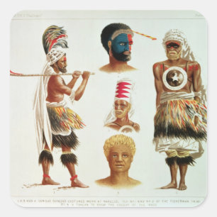 Olika Dancing Costumes Worn vid Nakello, Fiji Fyrkantigt Klistermärke