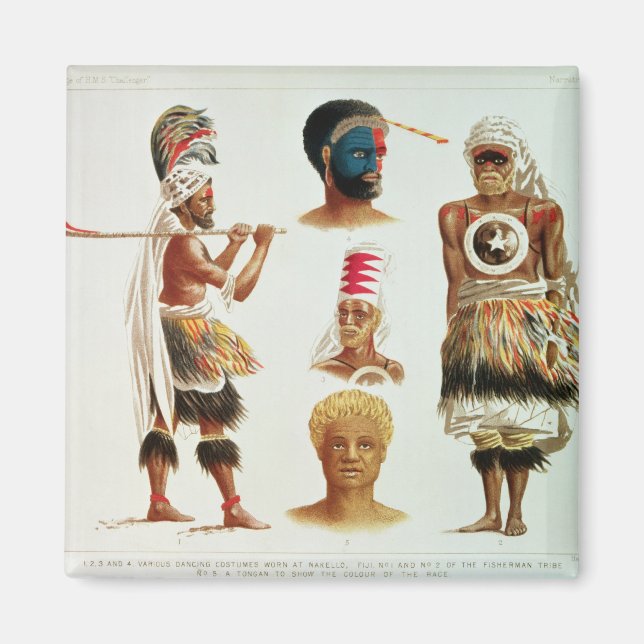 Olika Dancing Costumes Worn vid Nakello, Fiji Magnet (Framsidan)