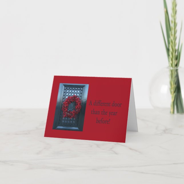 Olika dörr - nytt adress kort för julkrans (Framsida)