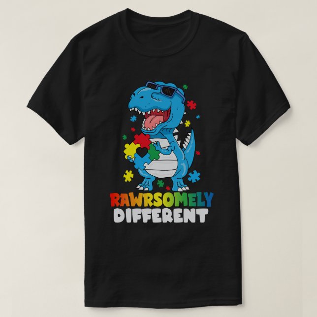 Olika dosinosaur Autism-medvetande T Shirt (Design framsida)