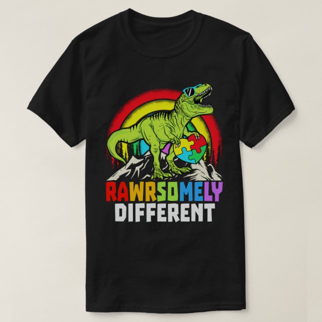 Olika dosinosaur Autism-medvetande T Shirt (Design framsida)
