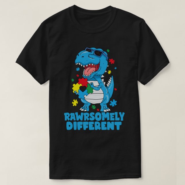 Olika dosinosaur Autism-medvetande T Shirt (Design framsida)