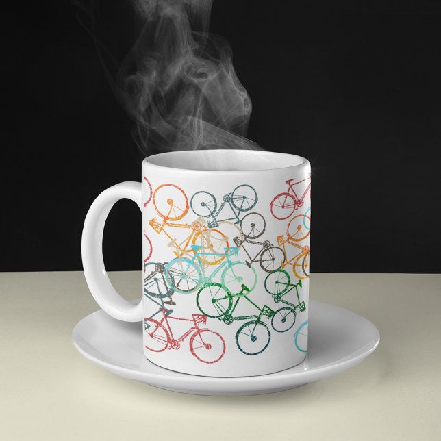 Olika Färg-cyklar på vitt Kaffemugg (colorful bicycles)