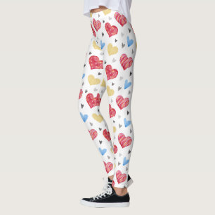 Olika Färg Valentines Hearts Mönster Leggings