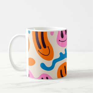 Olika färgstarka smälter leende Ansikte. Lava-lamp Kaffemugg