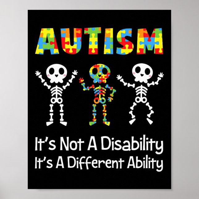 Olika förmåga till autism Skullet Skeleton Neurodi Poster (Framsidan)