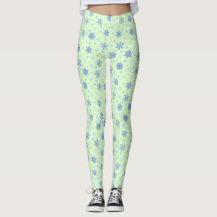 Olika former Snowflake-Grönt Pastel Vår Grönt Leggings
