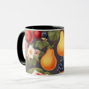 Olika frukter, lush Löv och underbara blommor Mugg