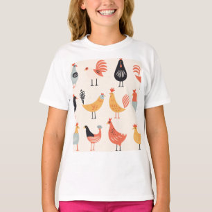 Olika höns på en vit bakgrund t shirt