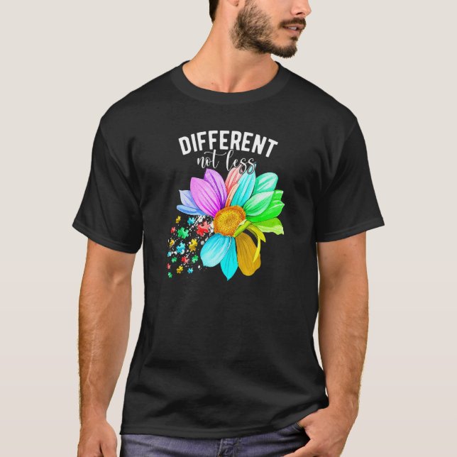 Olika Inte Mindre Autism Acceptans Pussel Solros T Shirt (Framsida)