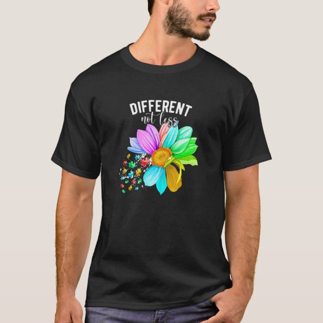 Olika Inte Mindre Autism Acceptans Pussel Solros T Shirt (Framsida)