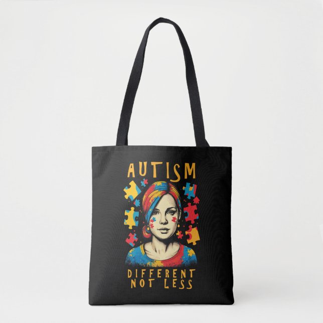 Olika, inte mindre, autism Awareness Positive Quot Tygkasse (Framsida)