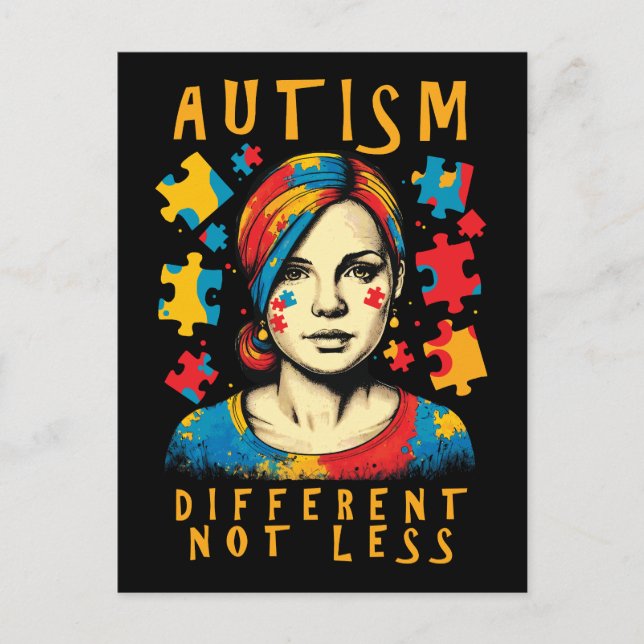 Olika, inte mindre, autism Awareness Positive Quot Vykort (Framsida)