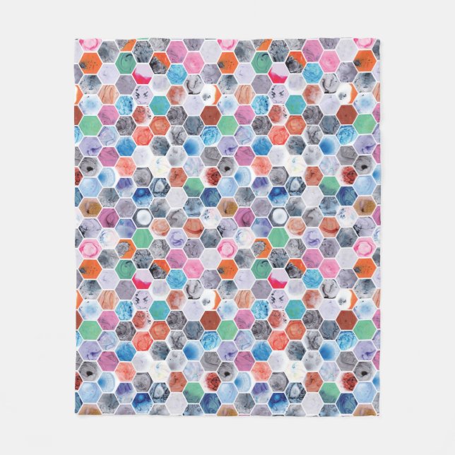 Olika marmorerade hexagoner fleecefilt (Framsidan)
