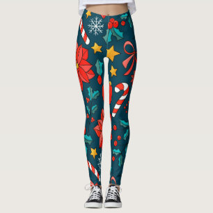 Olika Polkagrisar för julgranar och poinsettias Leggings