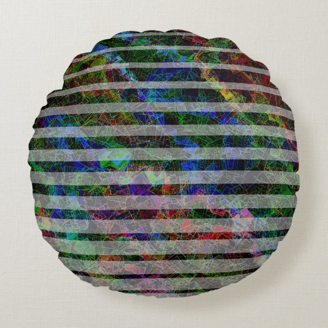 Olika rand och skrapade fyrkanter i linjer rund kudde (Framsidan)