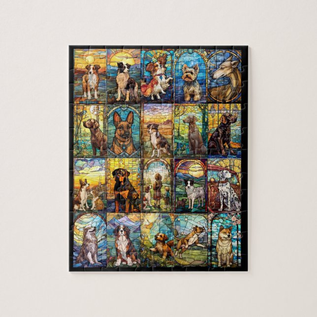 Olika raser av glasskikt med Hundar Pussel (Vertikal)
