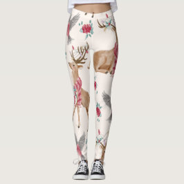 Olika renar, fåglar, blommor leggings