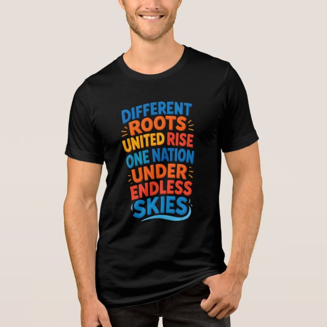 Olika rötter, förenade stiga upp t shirt (Framsida)