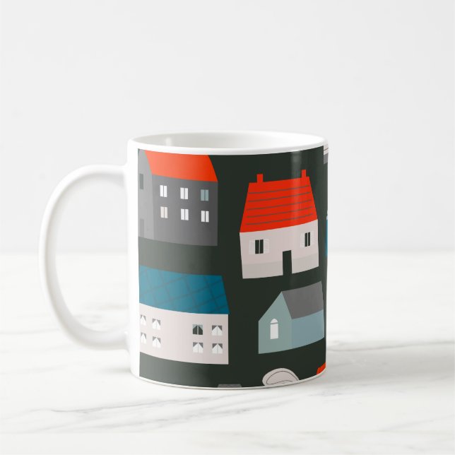 Olika små hus. Papper klippning av stil. Platt d Kaffemugg (Vänster)