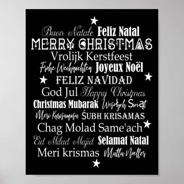 Olika språk av God Jul T Shirt Poster (Framsidan)