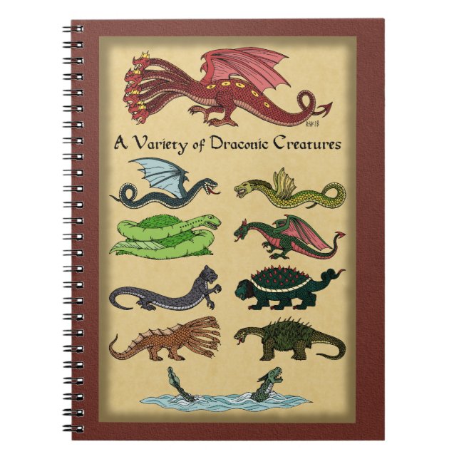 Olika typer av Draconic Creatures Anteckningsbok (Framsidan)