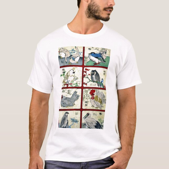 Olika typer av fåglar Ukiyoe Tee Shirt (Framsida)
