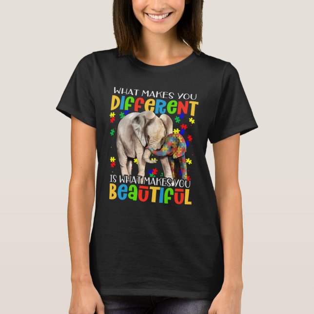 Olika vackra Autism Awareness Puzzle Biet T Shirt (Framsida)