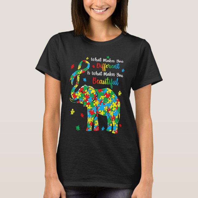 Olika vackra Autism Awareness Puzzle Biet T Shirt (Framsida)