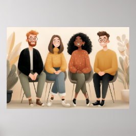 Olika vänner som sitter tillsammans mysig illustra poster