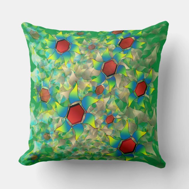 Olika virtuella blommor, blåaktiga blad på grönten kudde (Framsida)