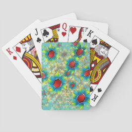 Olika virtuella blommor, blåaktiga blad vid tealen casinokort