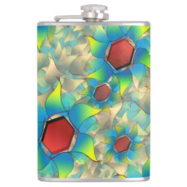 Olika virtuella blommor, blåaktiga blad vid tealen fickplunta