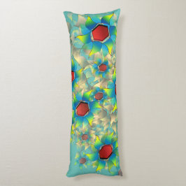 Olika virtuella blommor, blåaktiga blad vid tealen kroppskudde