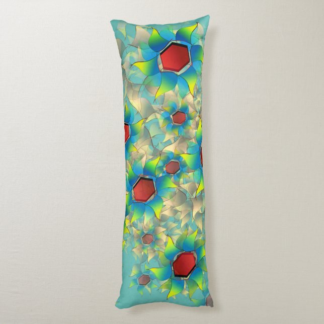 Olika virtuella blommor, blåaktiga blad vid tealen kroppskudde (Baksidan (Vertikal))