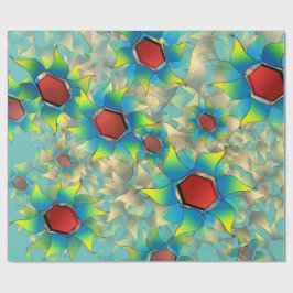 Olika virtuella blommor, blåaktiga blad vid tealen presentpapper