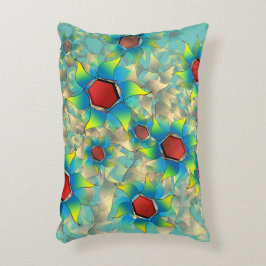 Olika virtuella blommor, blåaktiga blad vid tealen prydnadskudde