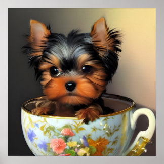Olika yorkie i en digital målning i Tekopp Poster