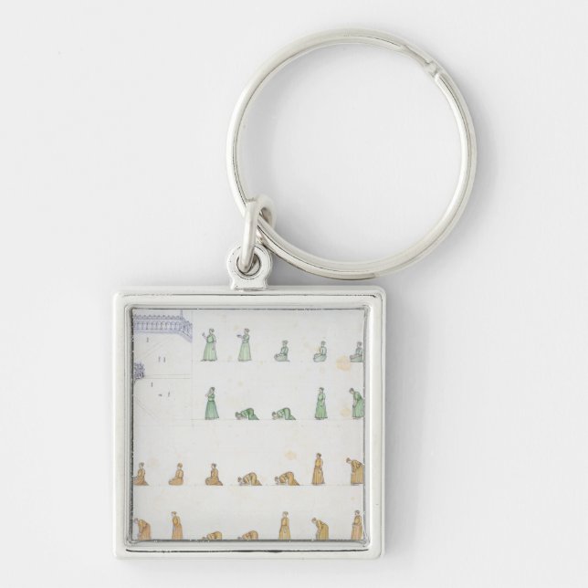 Olikt placerar av förkroppsliga under bön från fyrkantig silverfärgad nyckelring (Framsidan)