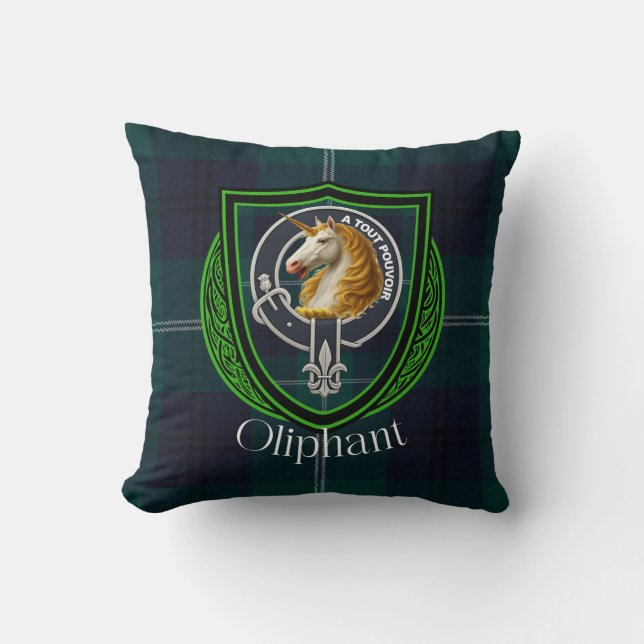Oliphant Scottish Clan Tartan & Crest Kudde (Framsida)