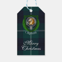 Oliphant skotska klan tartan och vapensköld presentetikett