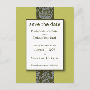 Oliv Barock Damast Save the Date Postkort Meddelande Vykort