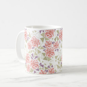 oliv beige mosaik blommig mönster retro  kaffemugg