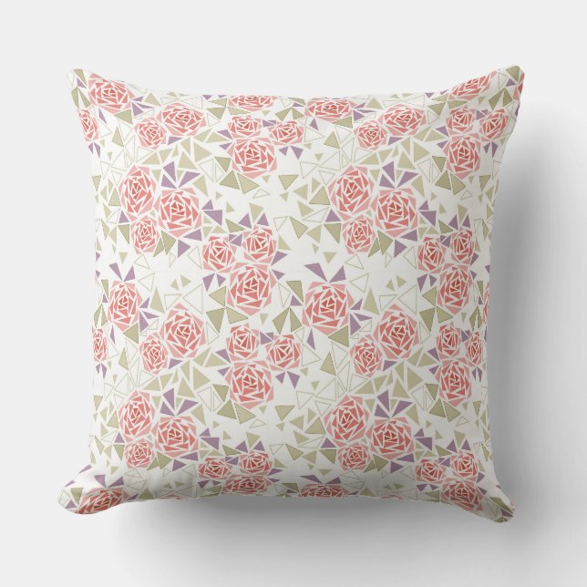 oliv beige mosaik blomster mönster retro  kudde (Framsida)