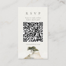 Oliv Beige Serif Cypresstrand QR-kod RSVP-kort Tilläggskort
