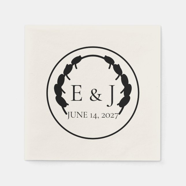 Oliv Botanic Monogram Bröllopsservetter Pappersservett (Framsidan)